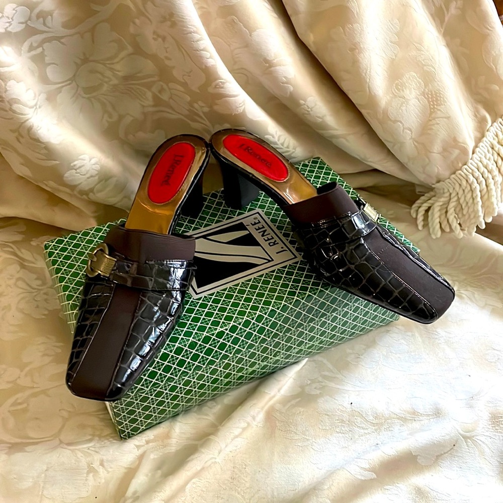 J Renee brown patent leather mules Size 8